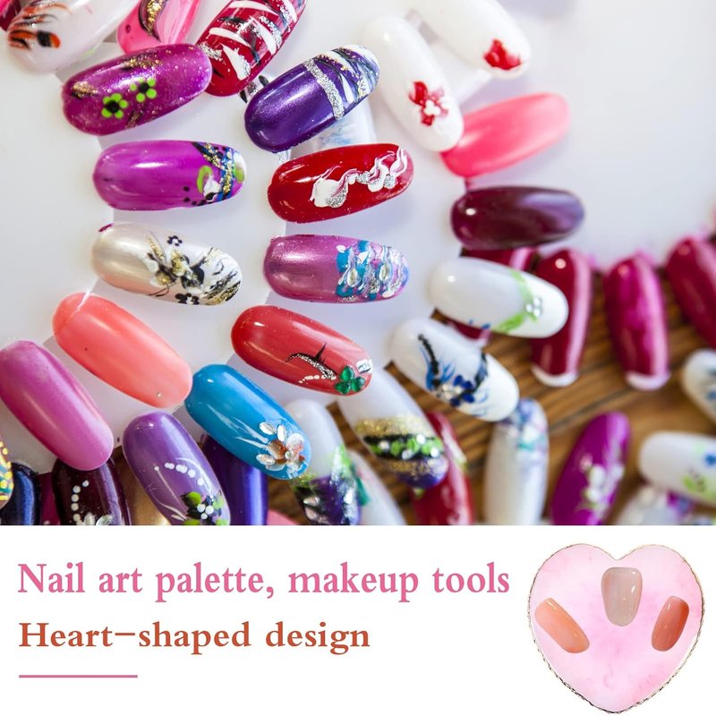Resin Nail Art Palette - Heart-Shaped Mixing Plate with Golden Edge | Pink Color Mixing Tool