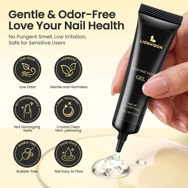 Gel Nail Glue Adhesive - Long-Lasting 28+ Days Bond for Press-On Nails & Extensions | 15g Bubble-Free Solid Gel