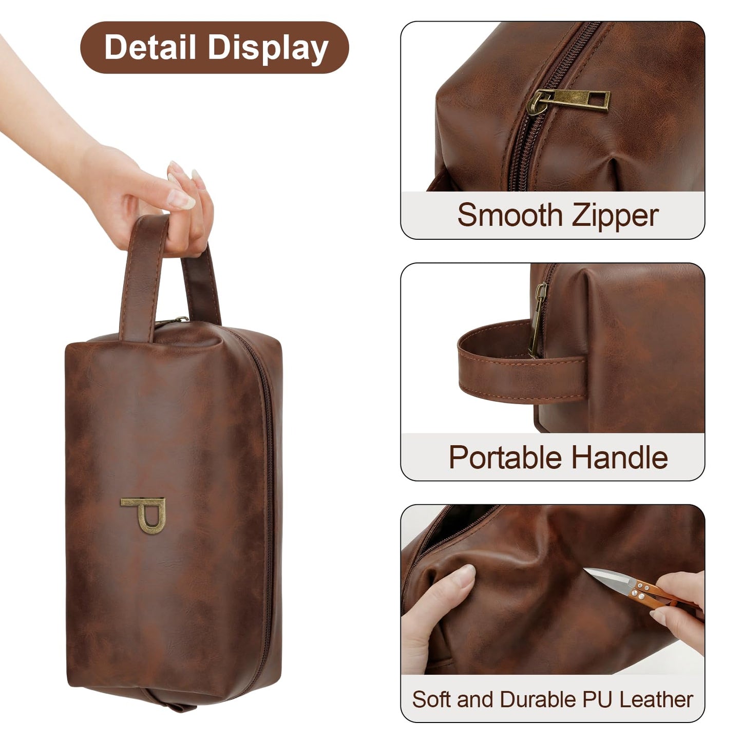 CLOUDWINGS Men’s Personalized Gift Initial Travel Toiletry Bag for Him PU Leather Waterproof Shaving Bag for Travel Essentials Birthday Gift for Dad Husband Boyfriend (P)