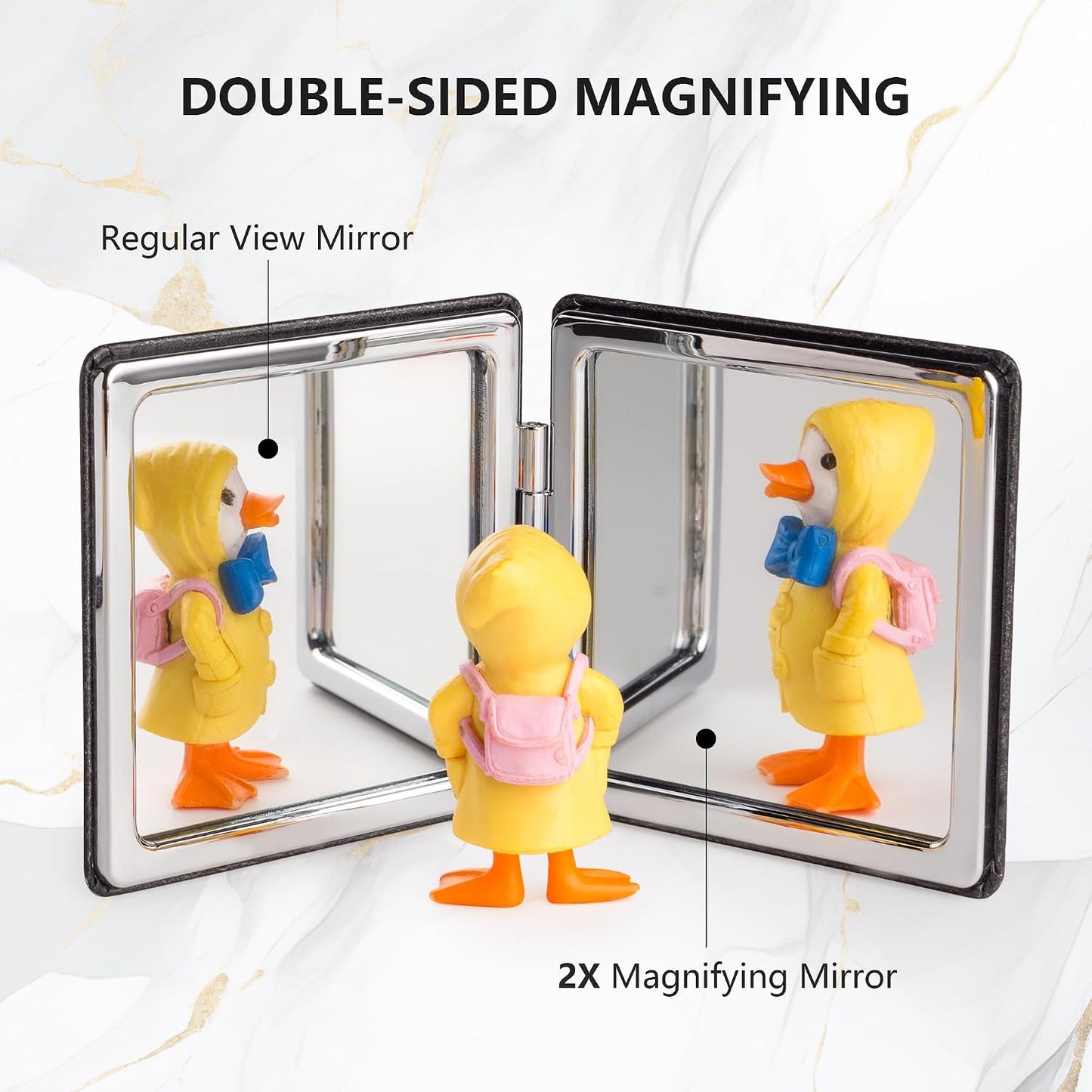 Compact Mirror - 1x/2x Magnifying Foldable Cosmetic Mirror | Portable Travel Size for Pocket & Purse (Black)