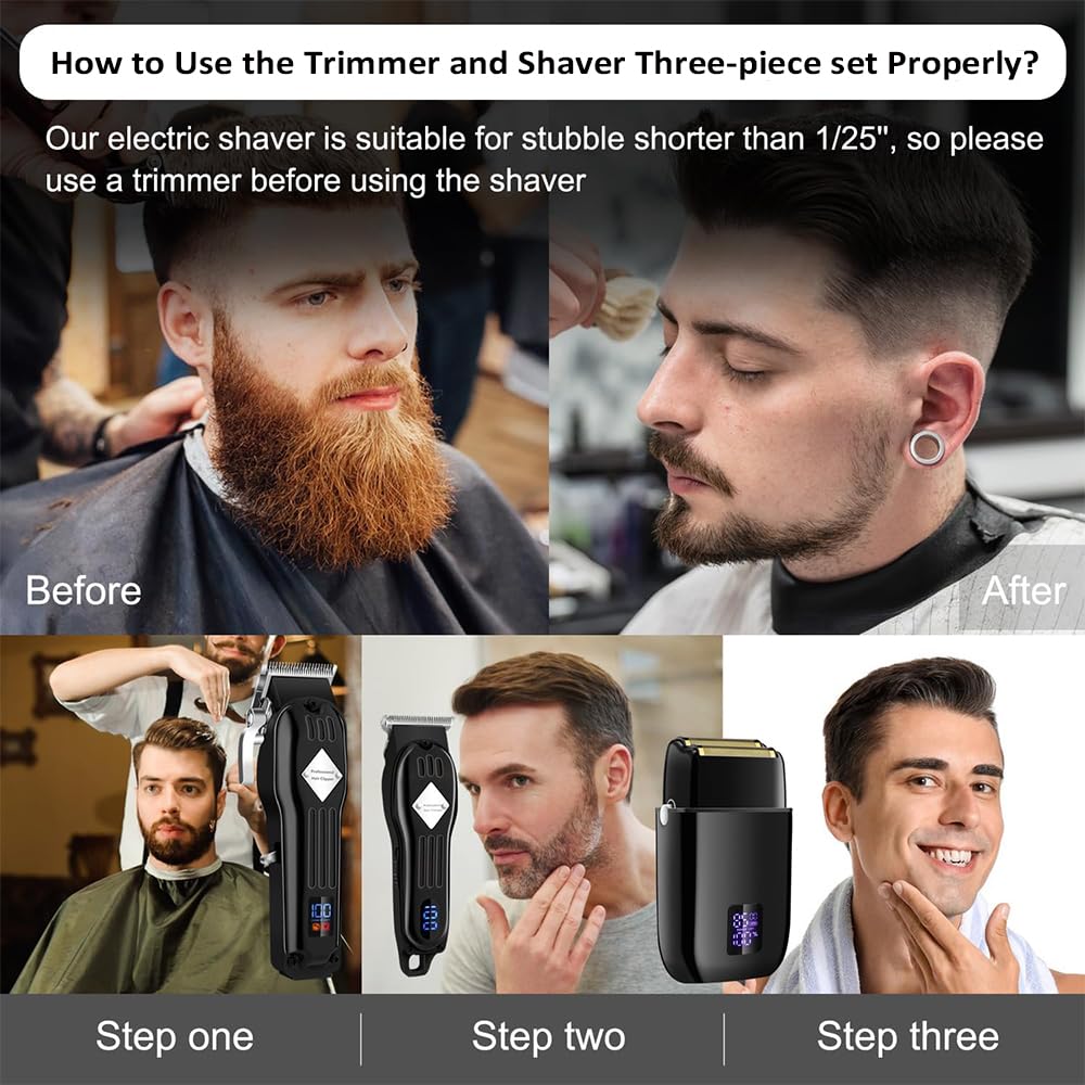 Roziapro Hair Clippers for Men Precise Close Cutting Beard Trimmer Rechargeable Barber Clippers Electric Nose Hair Trimmer Professional Hair Clippers Kit (Black)