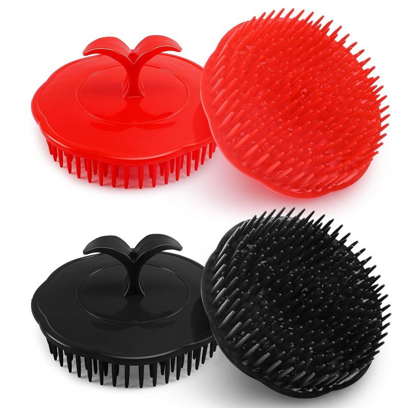 Scalp Scrubber Shampoo Brush - 4 Pack Scalp Massager for Hair Growth | 2 Black + 2 Red
