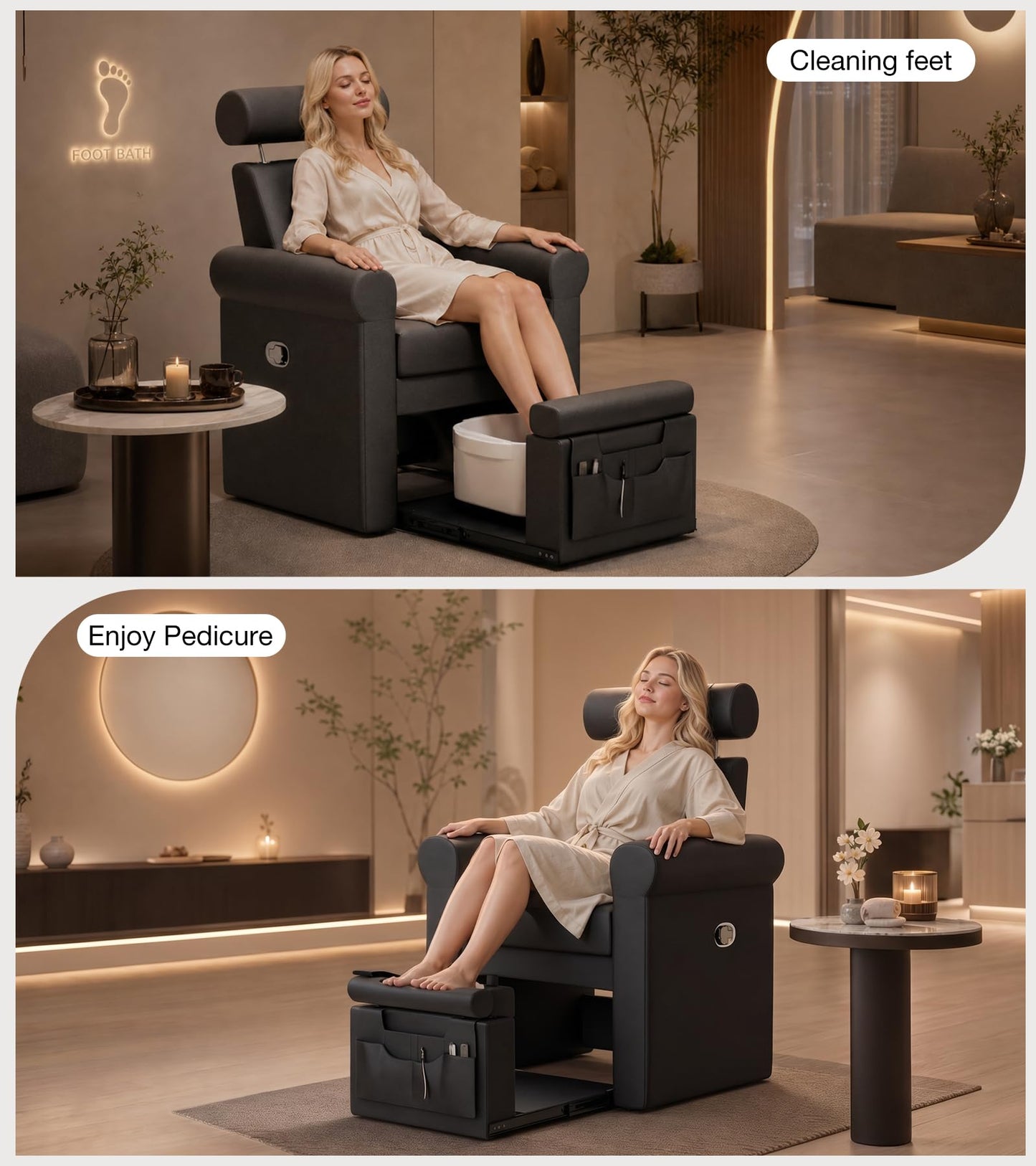 VARONXE Pedicure Chair No Plumbing, Professional Reclining Pedicure Station for Nail Tech, Foot Spa Unit w/Adjustable Footrest & Headrest, Pull-Out Base for Small Space, Black