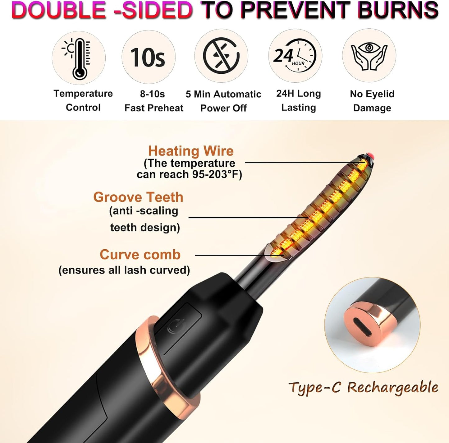 Heated Eyelash Curler - USB Rechargeable Electric Curler with LED Display & 3 Temperature Modes | Ideal Christmas Gift for Women