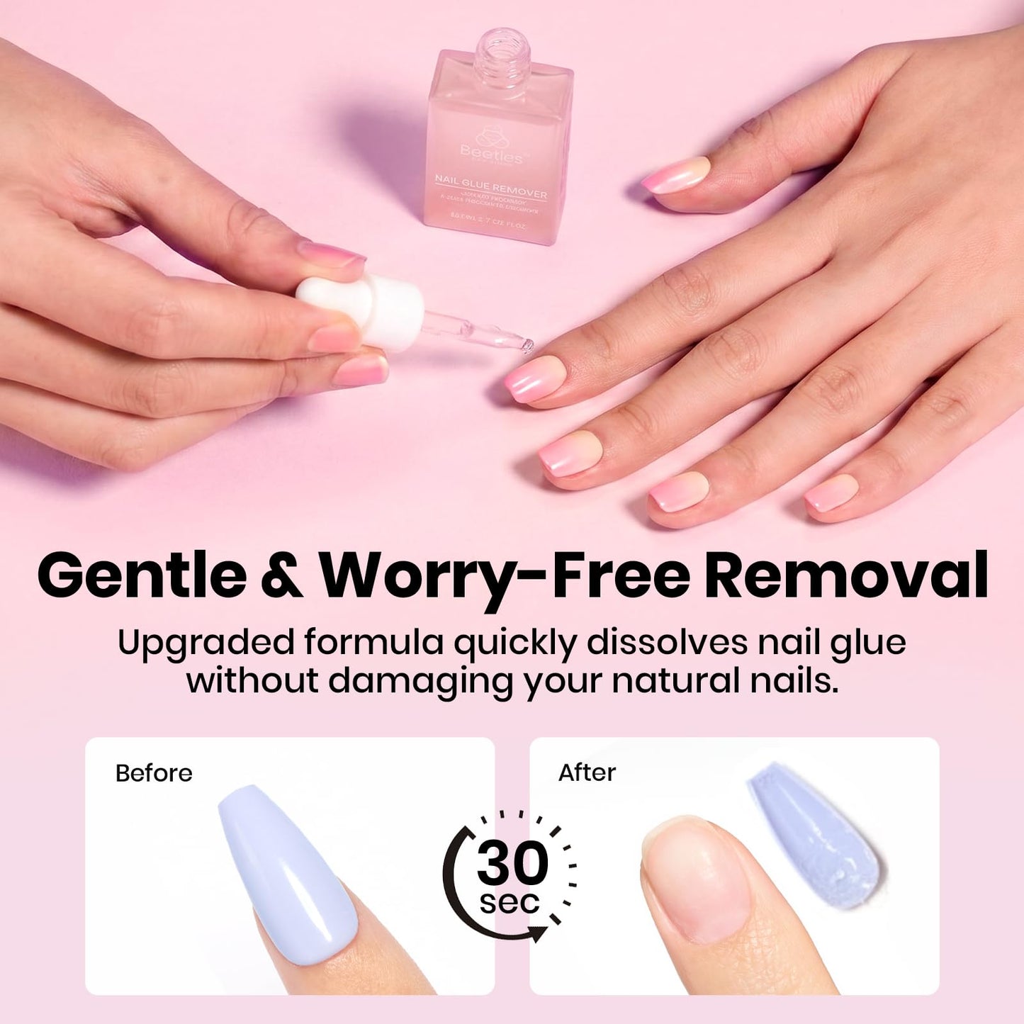 Beetles Gel Nail Kit Flat-X, Almond Short, 320pcs 16 Sizes Nail Tips, 20g Nail Glue Gel Hand-Free,10ml Glue Remover, 7.5ml Base Gel & Top Coat, Mini Lamp, Acrylic Press On Nail, Extension DIY at Home