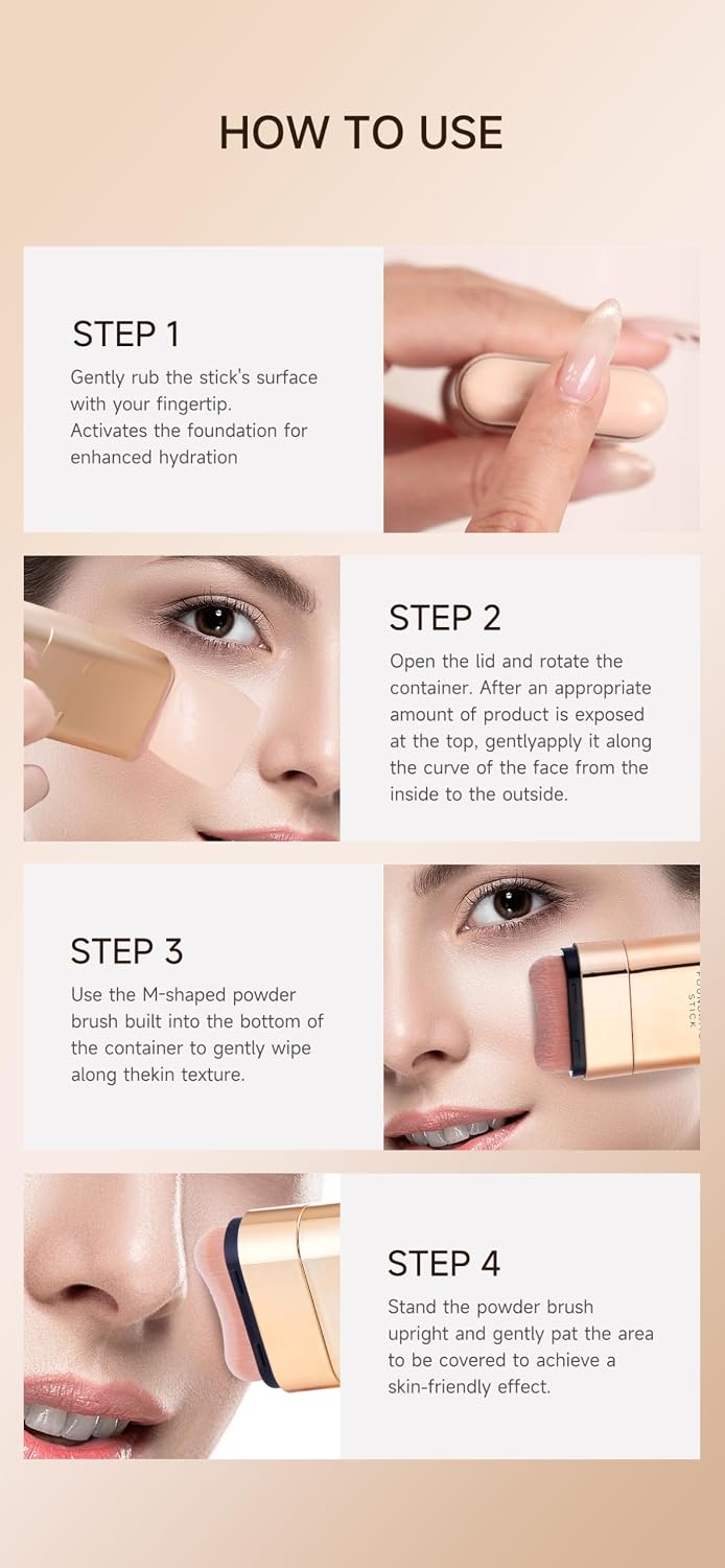 Foundation Stick for Mature Skin - Buildable Light to Full Coverage Makeup | Dual-Ended with Brush - Natural Dewy Finish (Chocolate)