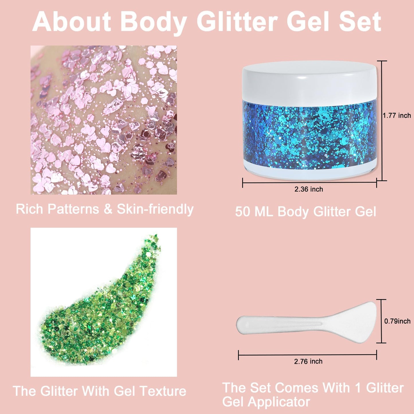 Boko 50ML Body Glitter Gel, Red White Blue 4th of July Chunky Glitter for Face Hair Body Makeup, Patriotic Glitter for USA Independence Day Memorial Day Veterans Day Flag Party Rave Accessories