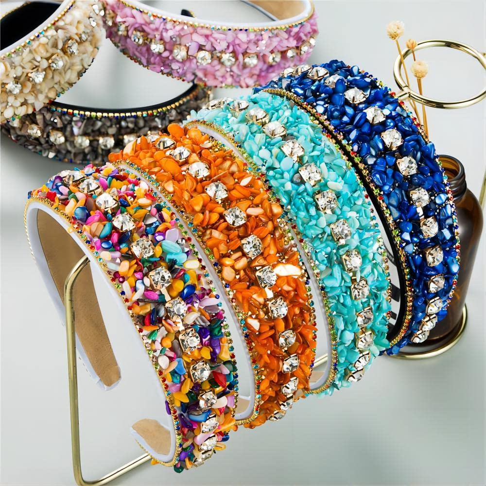 MUQINGWAN Turquoise Crystal headbands for Women Sparkly Rhinestone Pearls Hairband Wide Headband Headpiece Spring Summer Pink Headbands Headwear Accessories for women