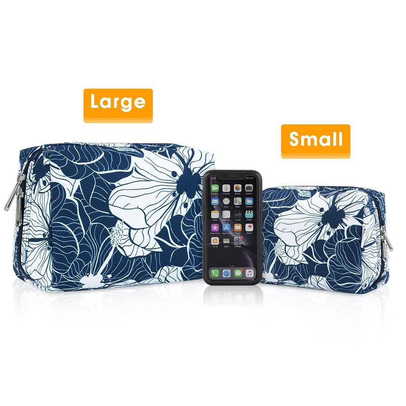 Cute Makeup Bag Organizer - Travel Cosmetic Bag with Compartments for Women | Large Blue Lotus Design