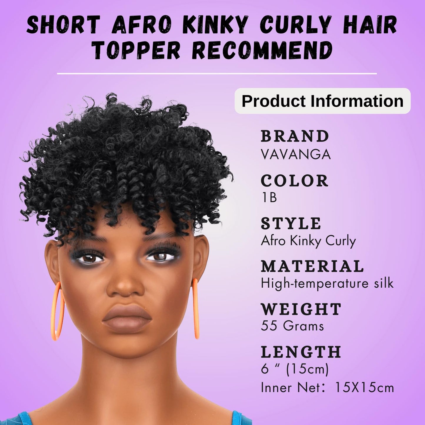 VAVANGA Short Afro Kinky Curly Hair Topper for Women