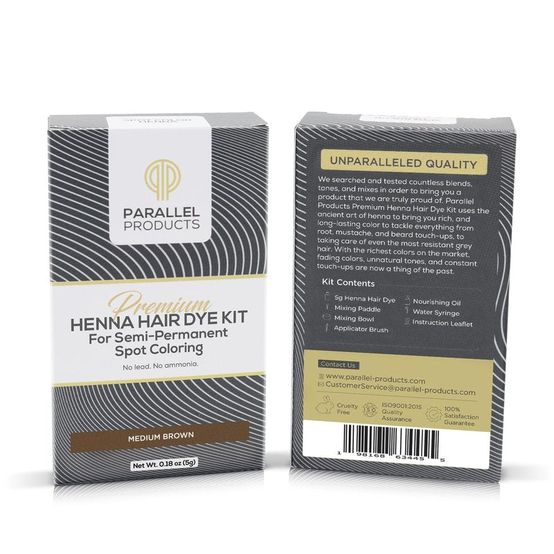 Henna Hair Dye Kit for Professional Spot Coloring - Nourishing Oil, Mixing Dish & Brush Included | 5g Medium Brown