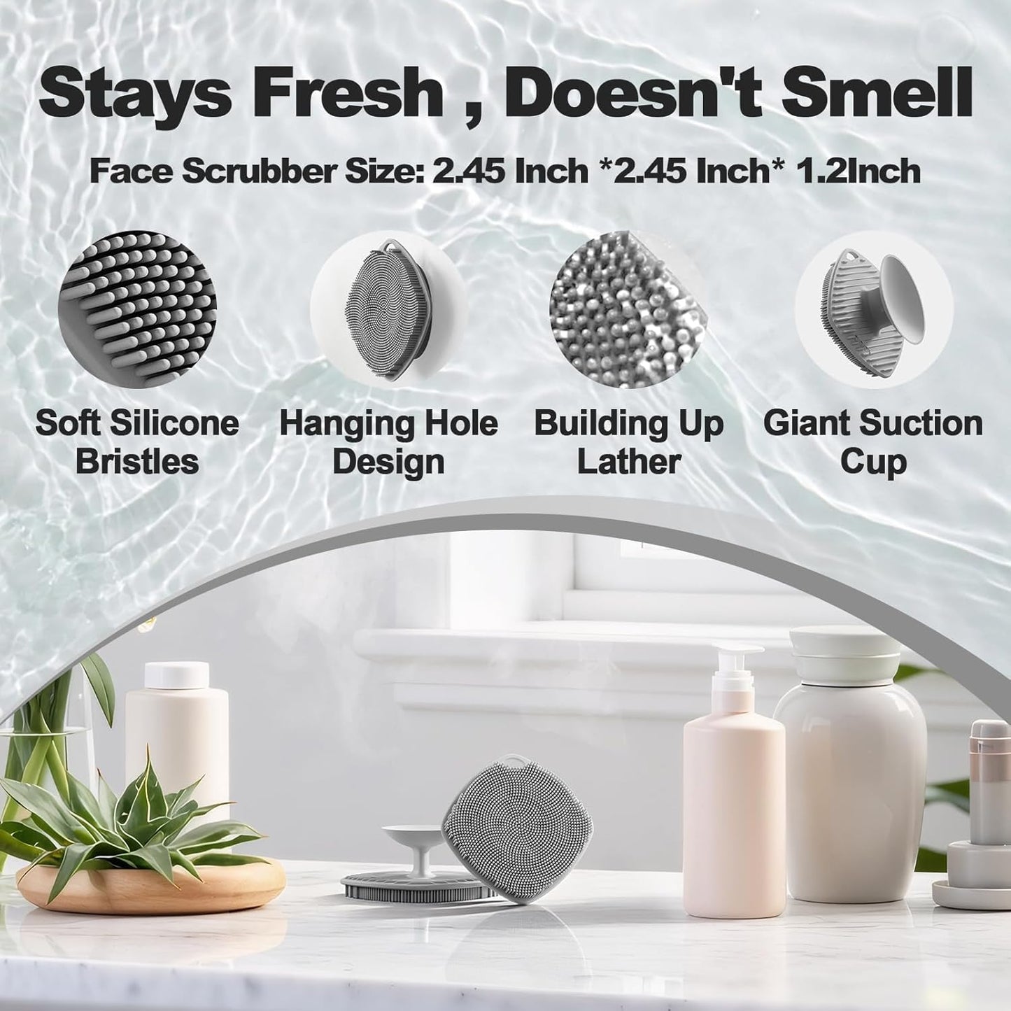 Silicone Face Scrubber Set - Gentle Exfoliating & Deep Cleaning for Sensitive Skin | 2 Pack with Suction Cups (Black & Gray)