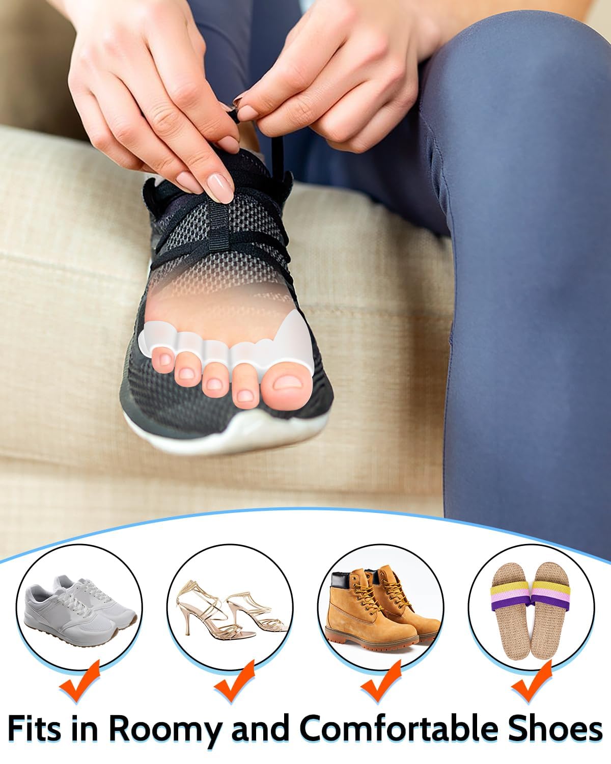 PGRODE 4PC Silicone Toe Separators Spacers for Women and Men Bunion Protector, Overlapping Toe Corrector Toe Alignment, Foot Pain Relief, Reduces Friction, Day and Night Use