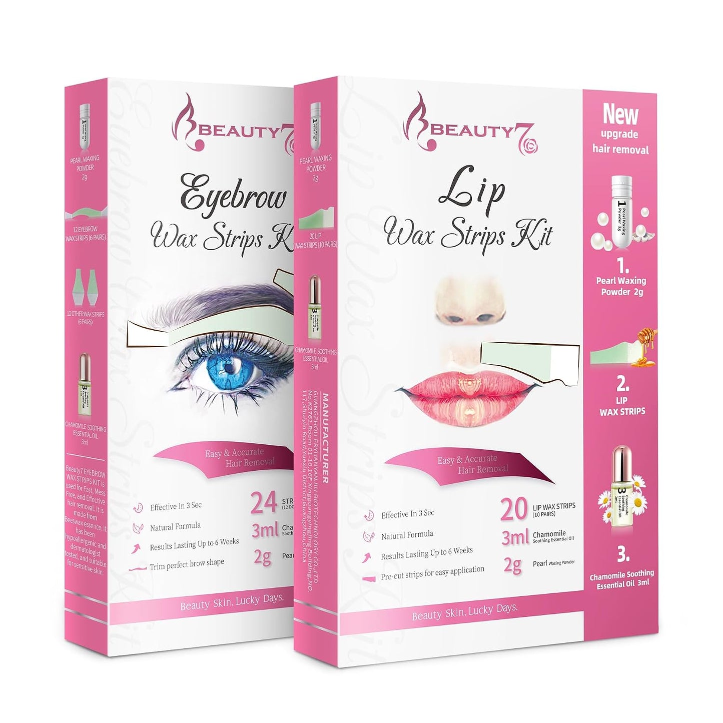 Hair Removal Kit - Eyebrow Wax Strips with Pearl Powder & Essential Oil | 24 Strips for Sensitive Skin
