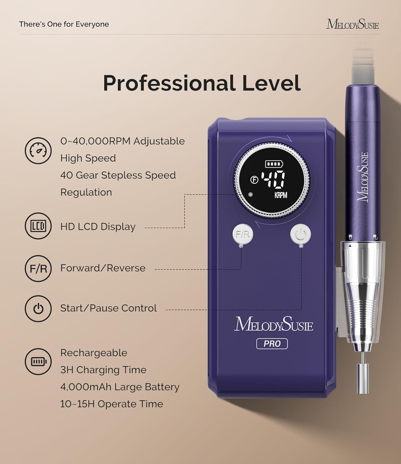 MelodySusie Professional Clip-On Nail Drill - 40000RPM E-File for Manicure Shaping & Gel Removal | Adjustable Stand