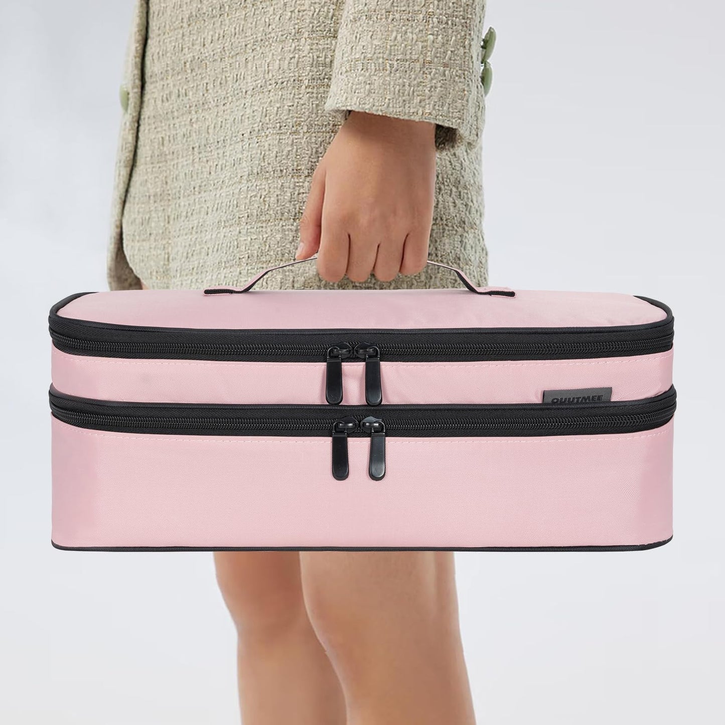 OUUTMEE Travel Carrying Case Compatible with Shark Flexstyle,Storage Case for Revlon One-Step Hair Dryer and Volumizer Hot Air Brush Portable Organizer Bag for Dyson Airwrap Styler,Pink,15 IN