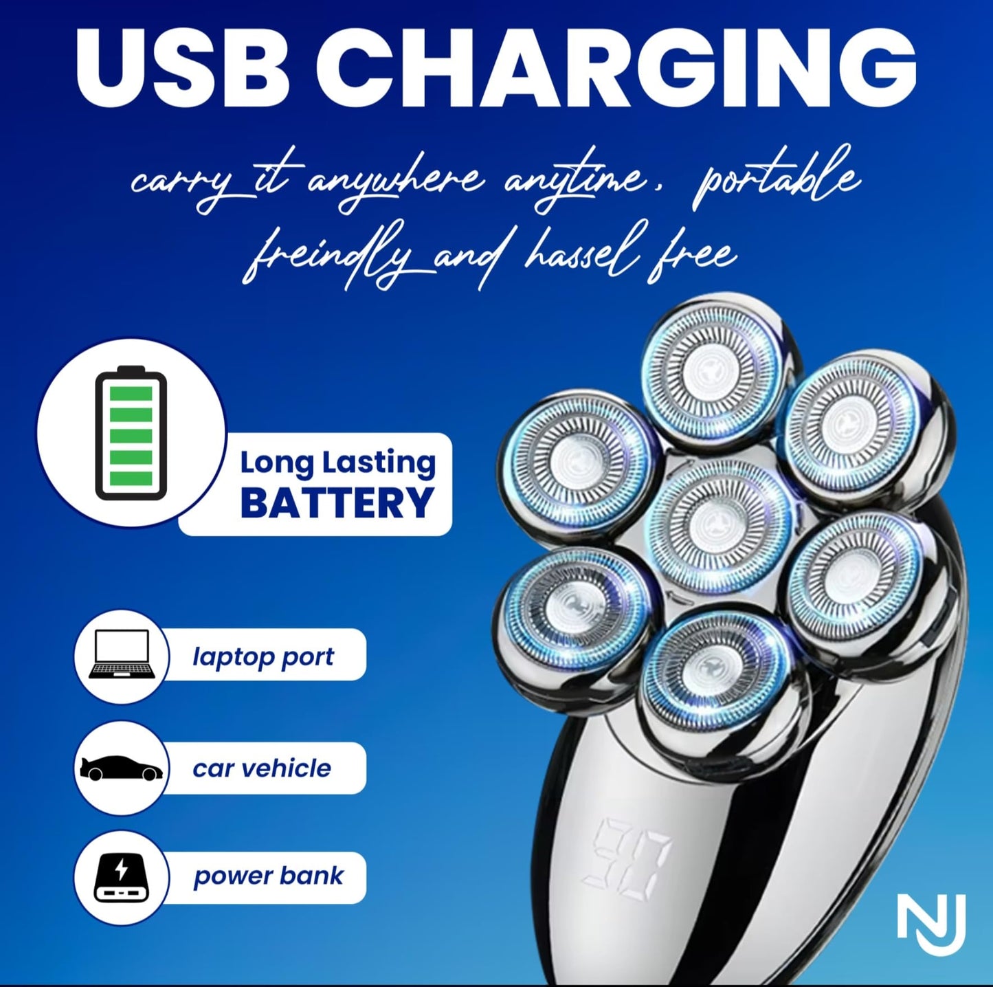Head Shavers for Bald Men Electric Razor for Men 7D Floating Razor Rechargeable LED Display Head Shaver Face Body Ear Nose Trimmers Cordless Portable IPX7 Waterproof Wet Dry Shaving Grooming Kit