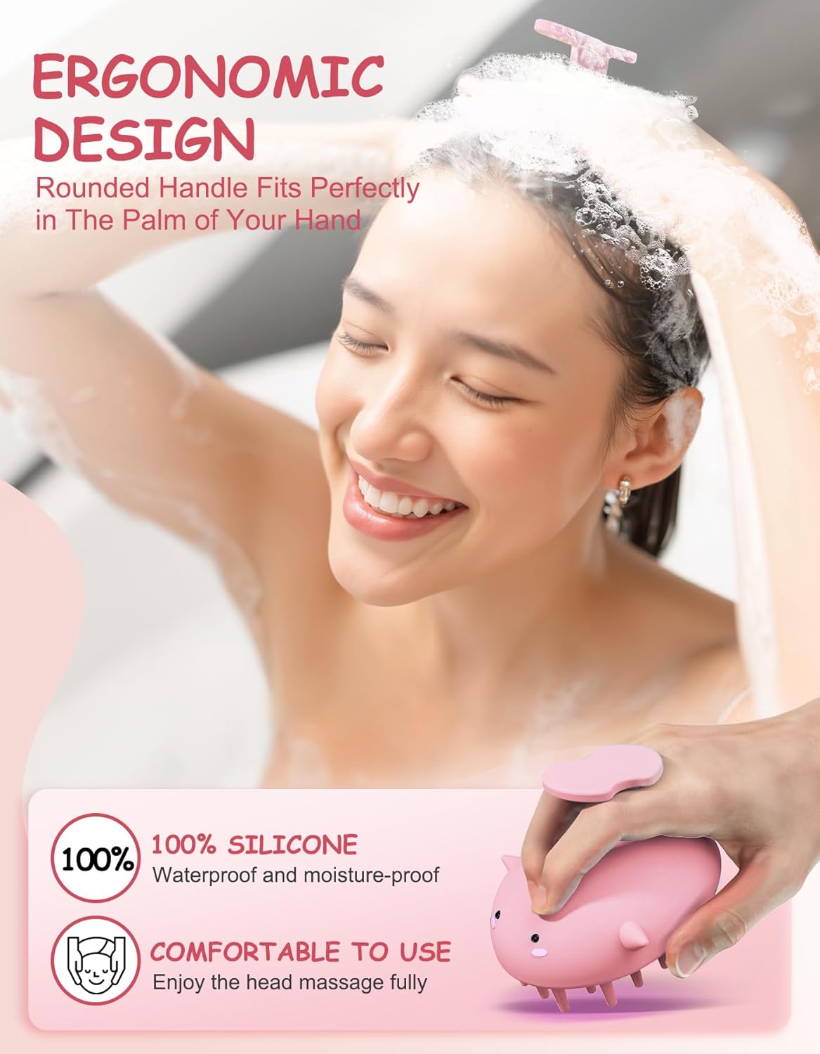 Scalp Massager Hair Growth Brush - Silicone Exfoliator for Dandruff Removal | Pink Shower Tool