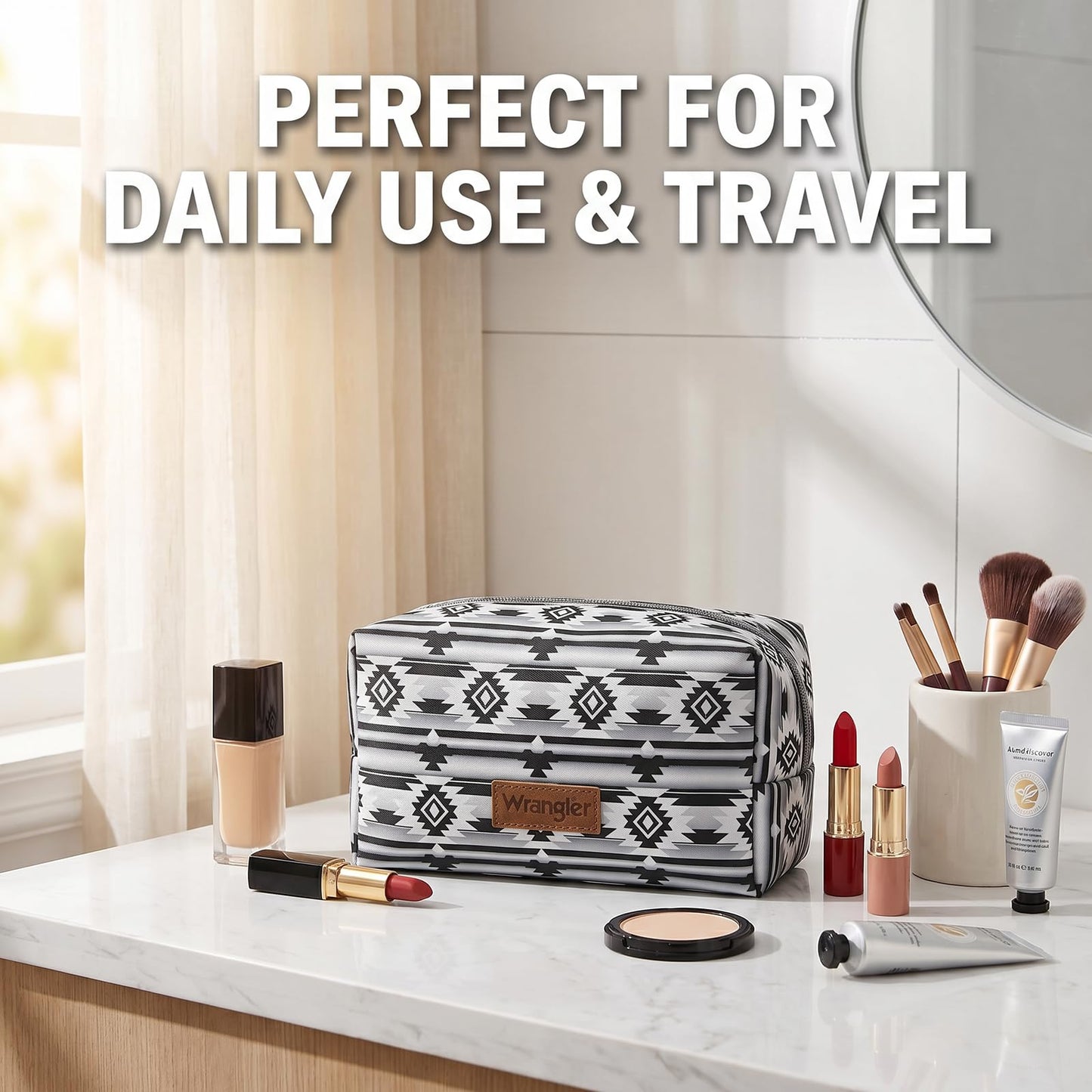 Montana West X Wrangler Travel Makeup Bag Waterproof Cosmetic Bag Portable Makeup Pouch for Women Large Toiletry Bag