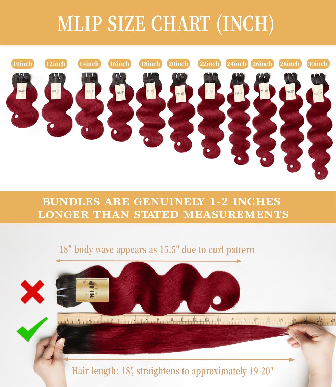 MLIP Body Wave Bundles Human Hair, 100% Raw Indian Hair, Full & Thick, No Tangle No Shedding, Silky Soft After Multiple Washes, Lasts 3X Longer, 1B99J Color, Single Bundle 24 Inch