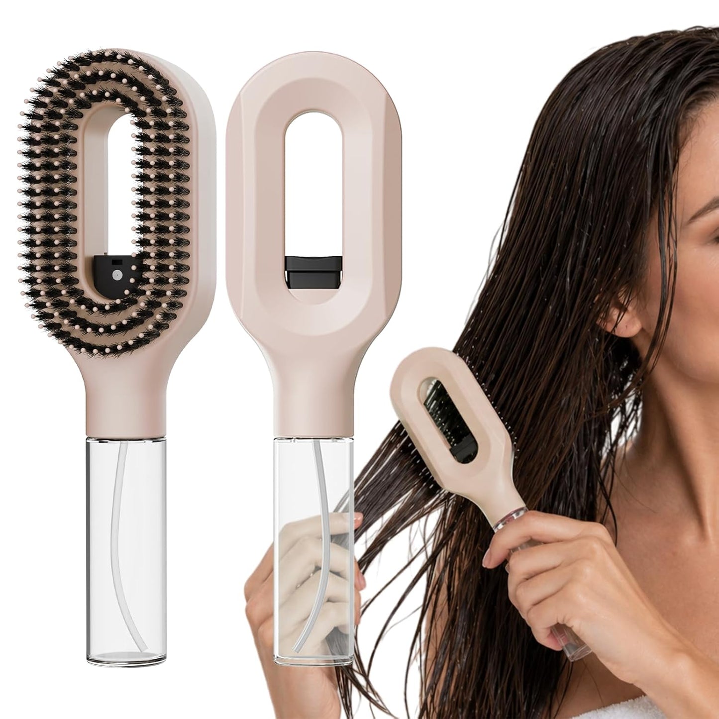 Continuous Mist Spray Hair Brush - 2-in-1 Detangling Tool for Frizz Control | Pink for Wet & Dry Styling