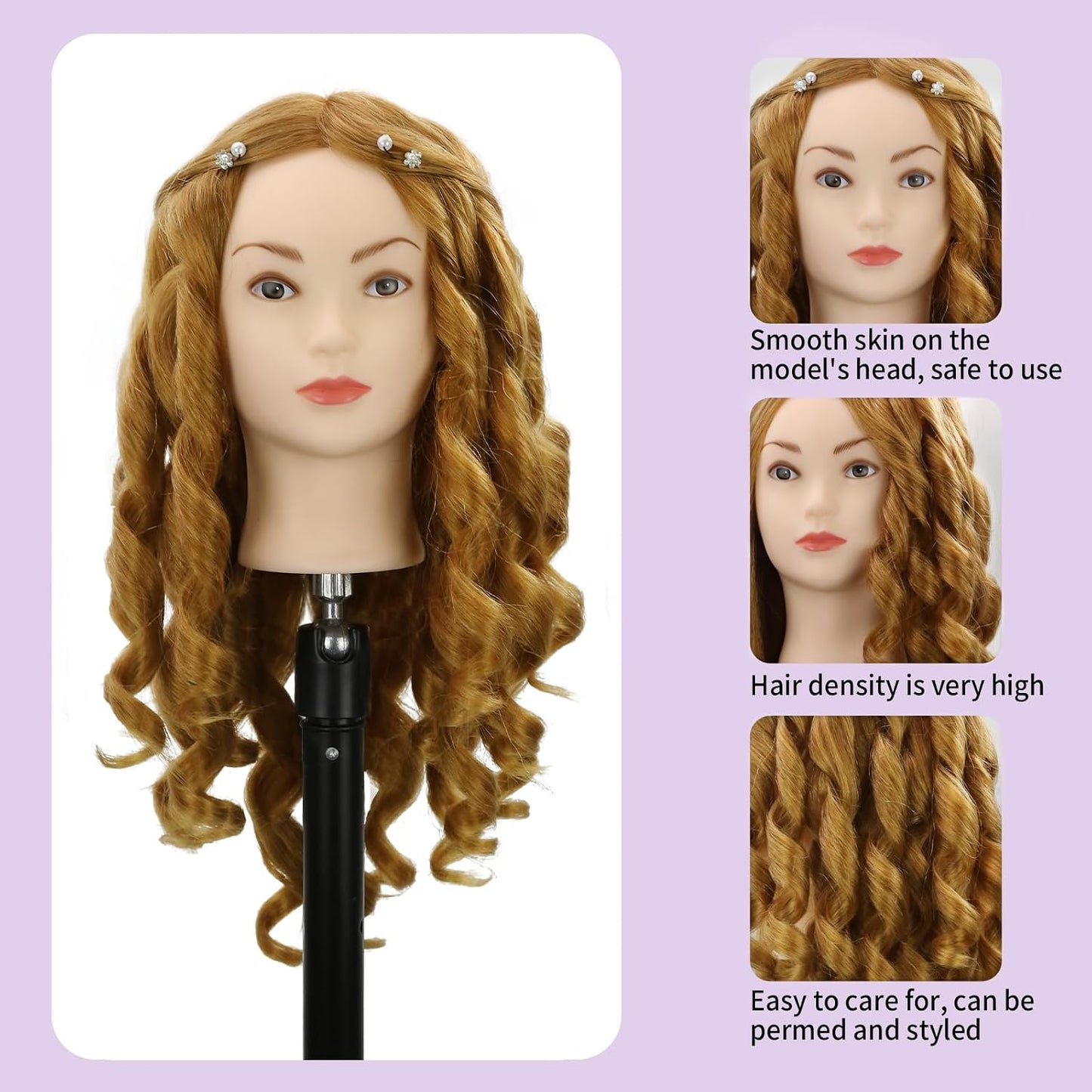 Realistic Human Hair Mannequin Head - 80% Real Hair for Hairdresser Training | 22-Inch Blonde Cosmetology Manikin