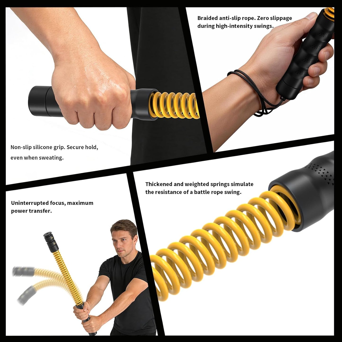 Heavy Duty Ropeless Battle Ropes - Portable Steel Core Exercise Ropes for Home Gym & Outdoor | Anti-Slip Ergonomic Handles for HIIT & Strength Training
