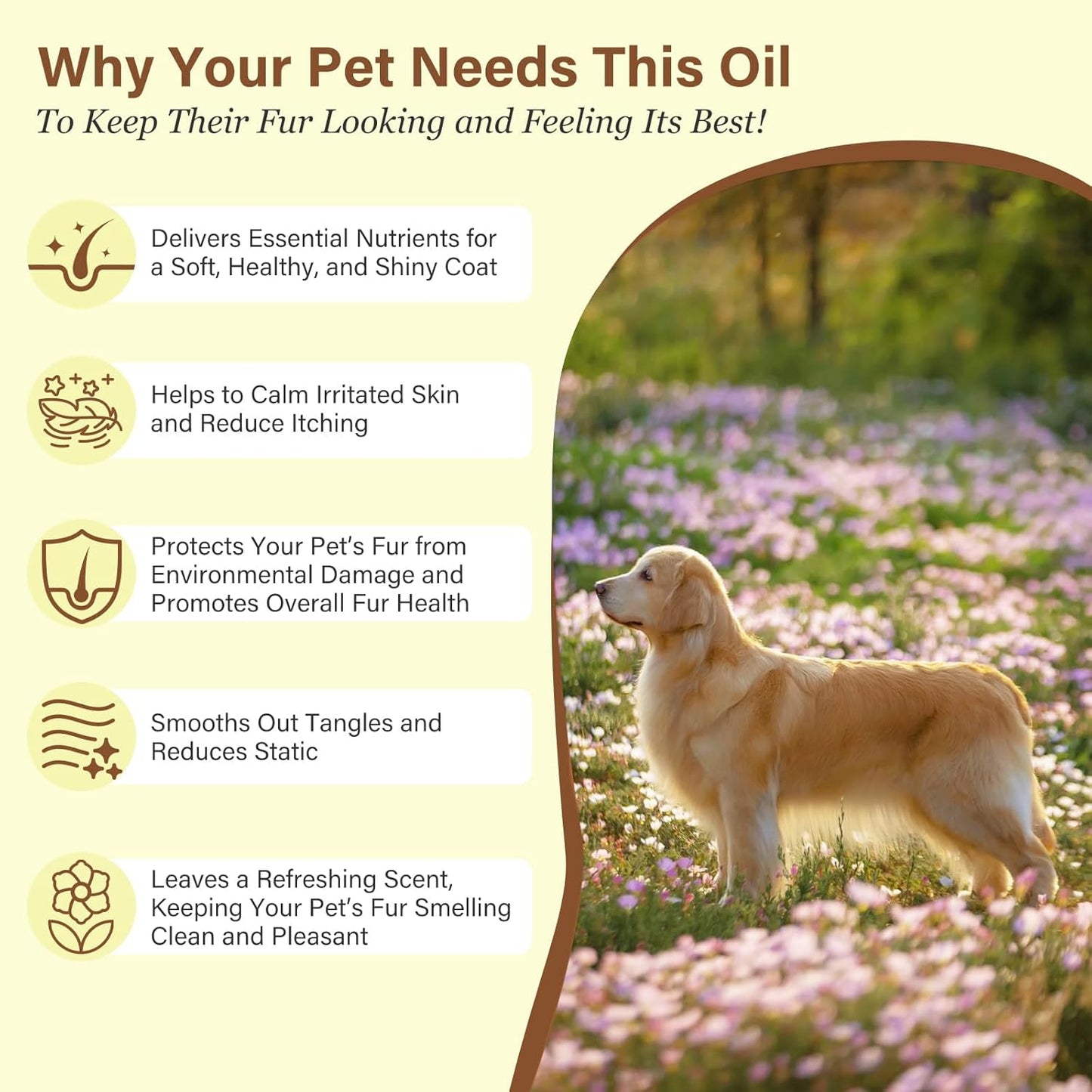 Pet Fur Care Oil - Leave-In Conditioner for Dogs & Cats | Reduces Shedding & Adds Shine with Collagen - 1.01 fl. oz