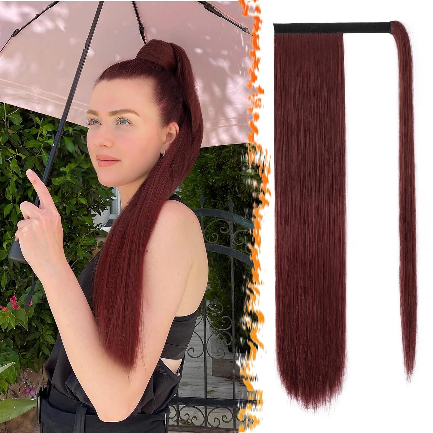 Dark Brown Straight Ponytail Extension - 28 Inch Clip-In Hairpiece for Women | Synthetic Wrap Around Style