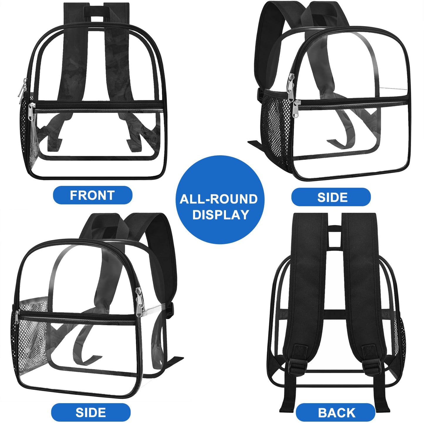Oraben Clear Backpack Stadium Approved, Clear Bag 12 x 6 x 11 in, Small Transparent Backpack for Concerts, Sports Events, Festivals, Waterproof, Adjustable Straps, Women Men