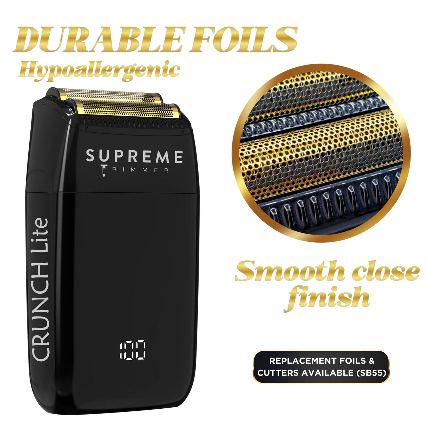 Supreme Trimmer Replacement Foil & Cutter SB55 | Hypoallergenic Foil for Crunch Lite STF600 | Black