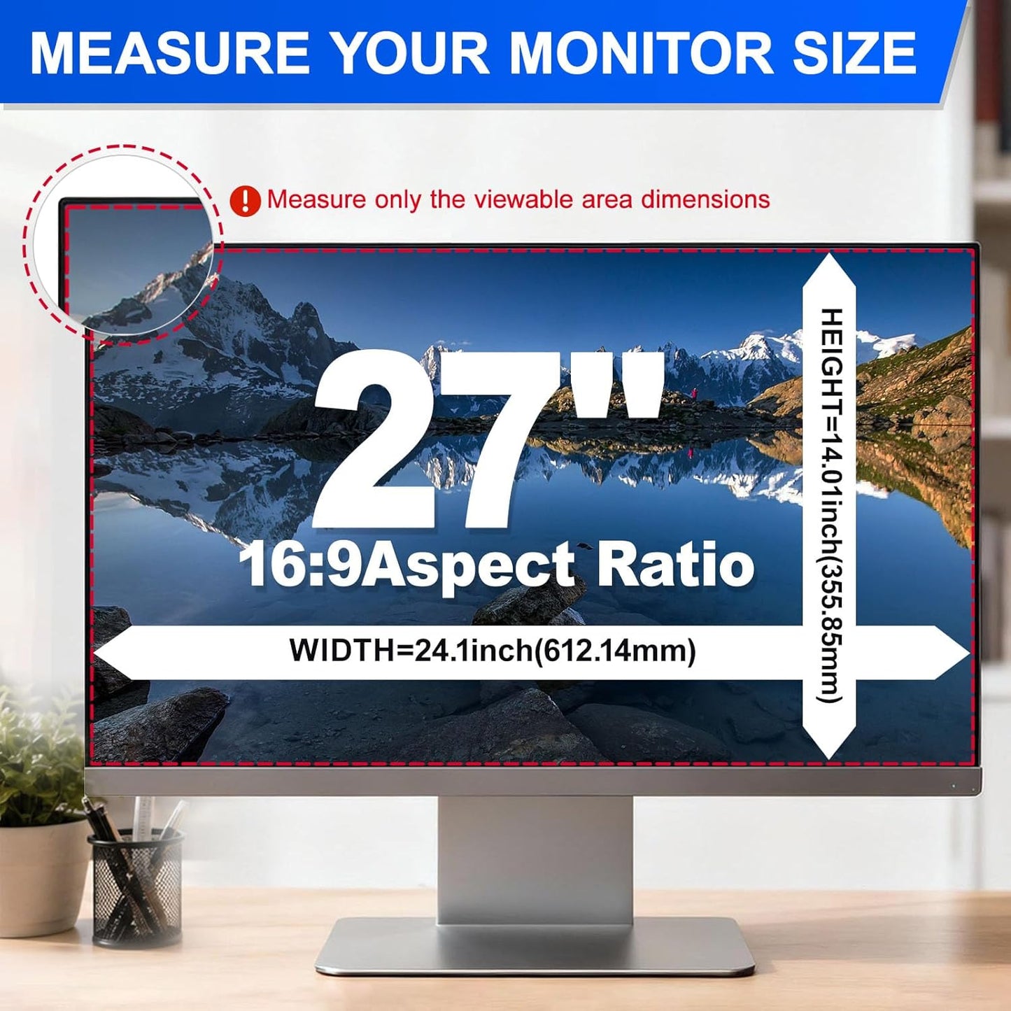 27" Computer Privacy Screen Filter - Anti-Glare Widescreen Monitor Protector | 16:9 Aspect Ratio, 2-Pack