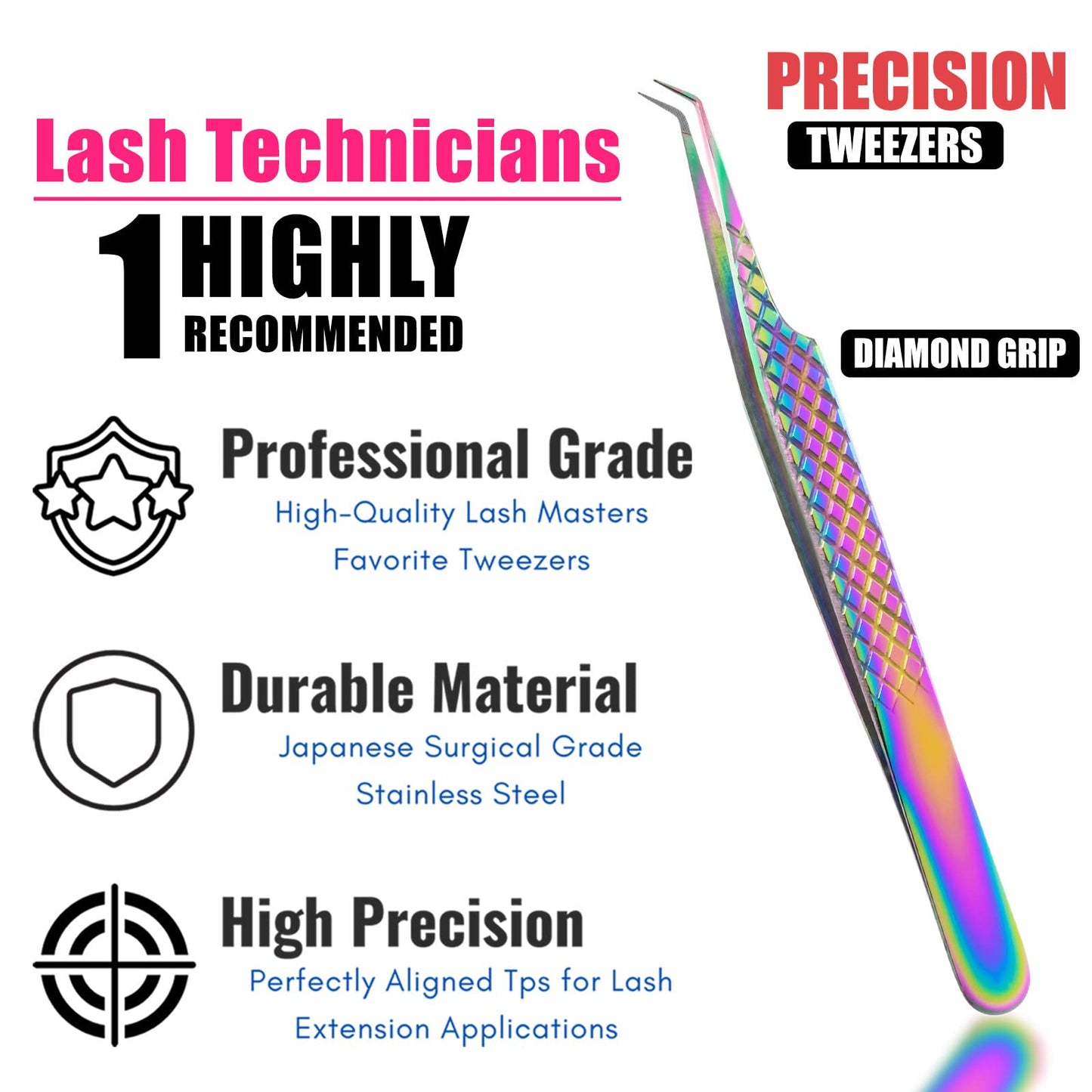 My Lash Tools Fiber Tip Lash Tweezers for Eyelash Extension Curved 45 Degree Angled Tweezer Best for Volume, Individual Isolation & Classic Lashes Stainless Steel Lash Supplies (Rainbow)