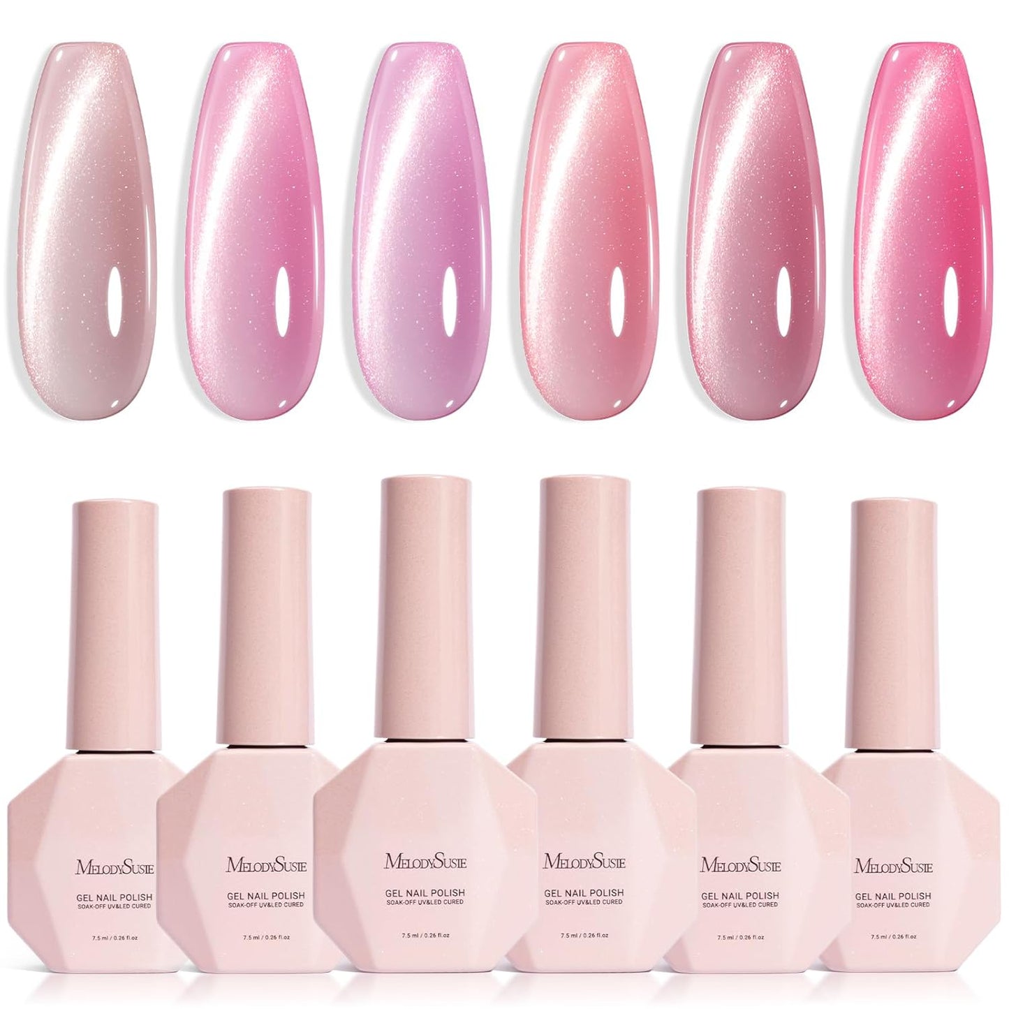 MelodySusie Cat Eye Gel Nail Polish Set - 6 Pcs Glitter Holographic Magnetic Polish | 0.26 Fl Oz Each