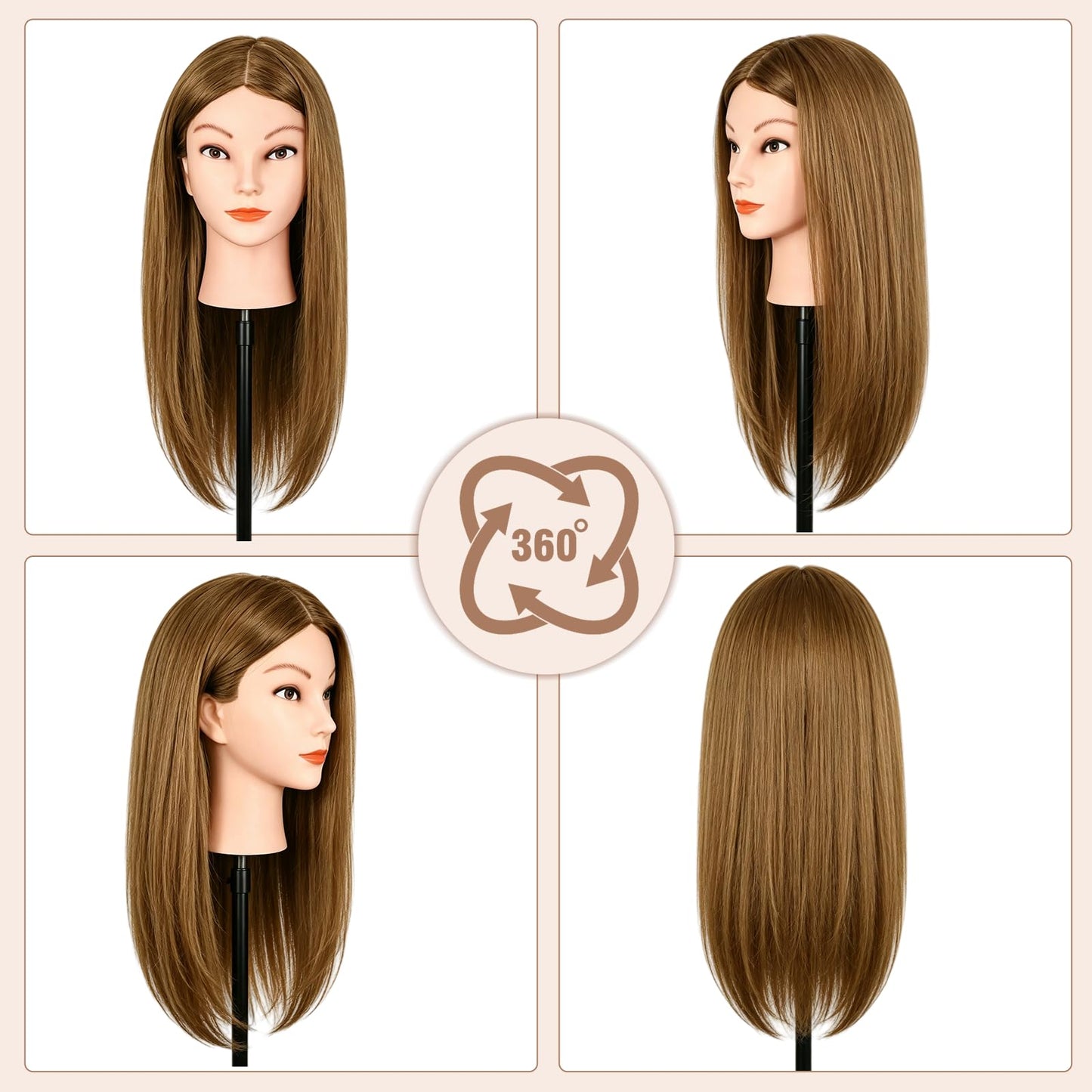 Mannequin Head with 100% Real Human Hair, Beauty Star 18" Gold Brown Hair Art Manikin Cosmetology Head, Doll Manican Head to Practice Hair Styles, Hairdressing Training Head and Stlyist Suppliew