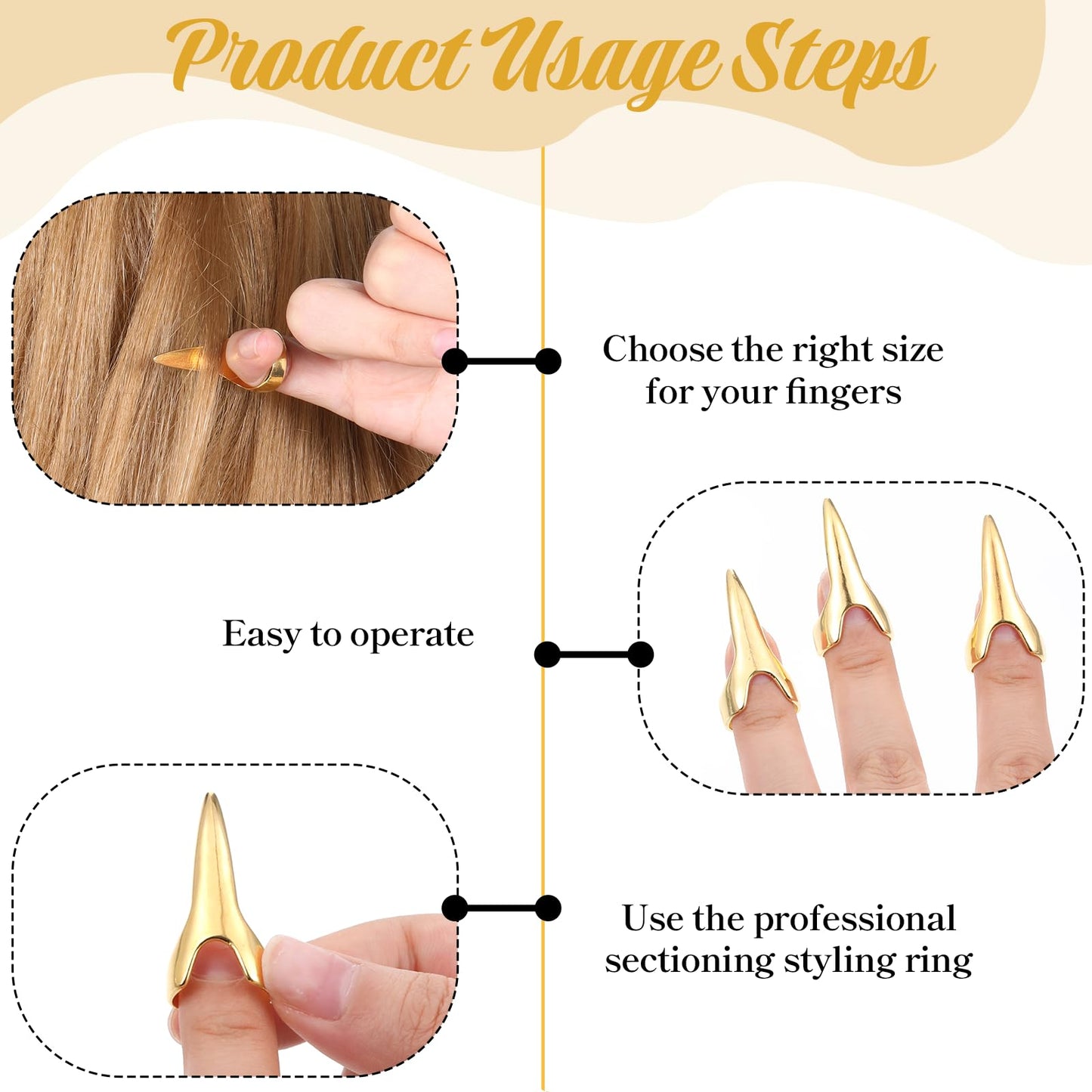 Hadnves 12 PCS Braiding Aid Hair Parting Ring Metal Finger Hair Quick Parting Selecting Sectioning Tool for Women Hairs stitch Braiding Curling Extension Halloween Cosplay Salon Holiday Party Use