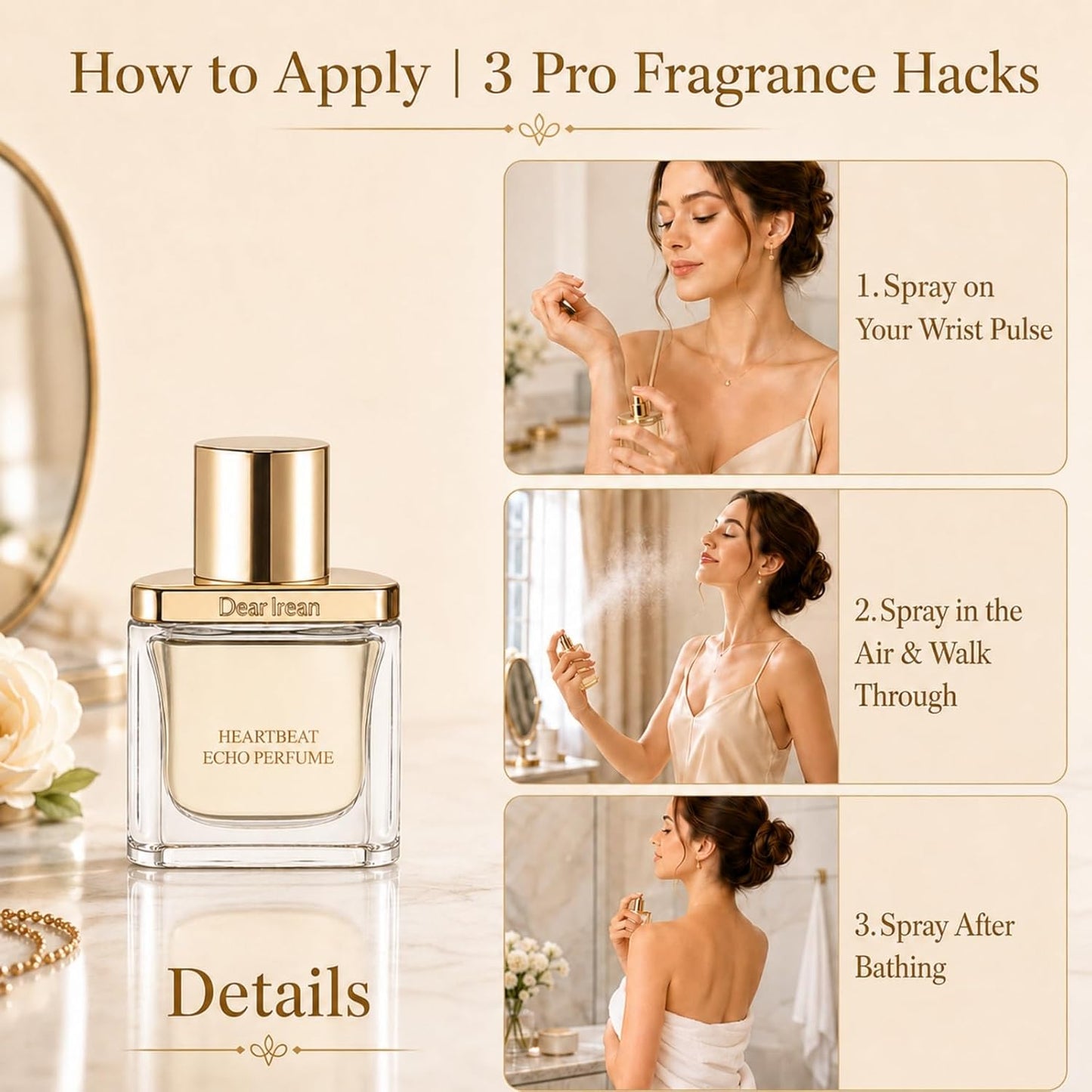Dear Irean Women's Floral Romance Perfume - Long Lasting Jasmine & Rose | Mini Travel Size 0.34 Oz
