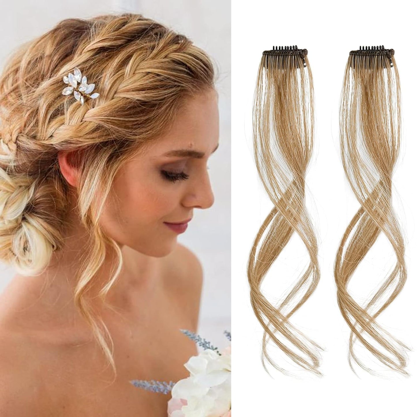 Long Side Air Bangs - Wavy Curly Clip-In Curtain Bangs for Women | 12 Inch Face-Framing Highlights in Grey/Brown/Silver/White
