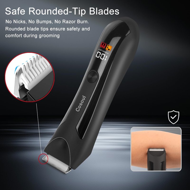 COSOUL Body Hair Trimmer for Men Ball Trimmer Body Groomer Professional Pubic Electric Groin Hair Shaver Mens Grooming Intimate Personal Pube Private Area Cordless