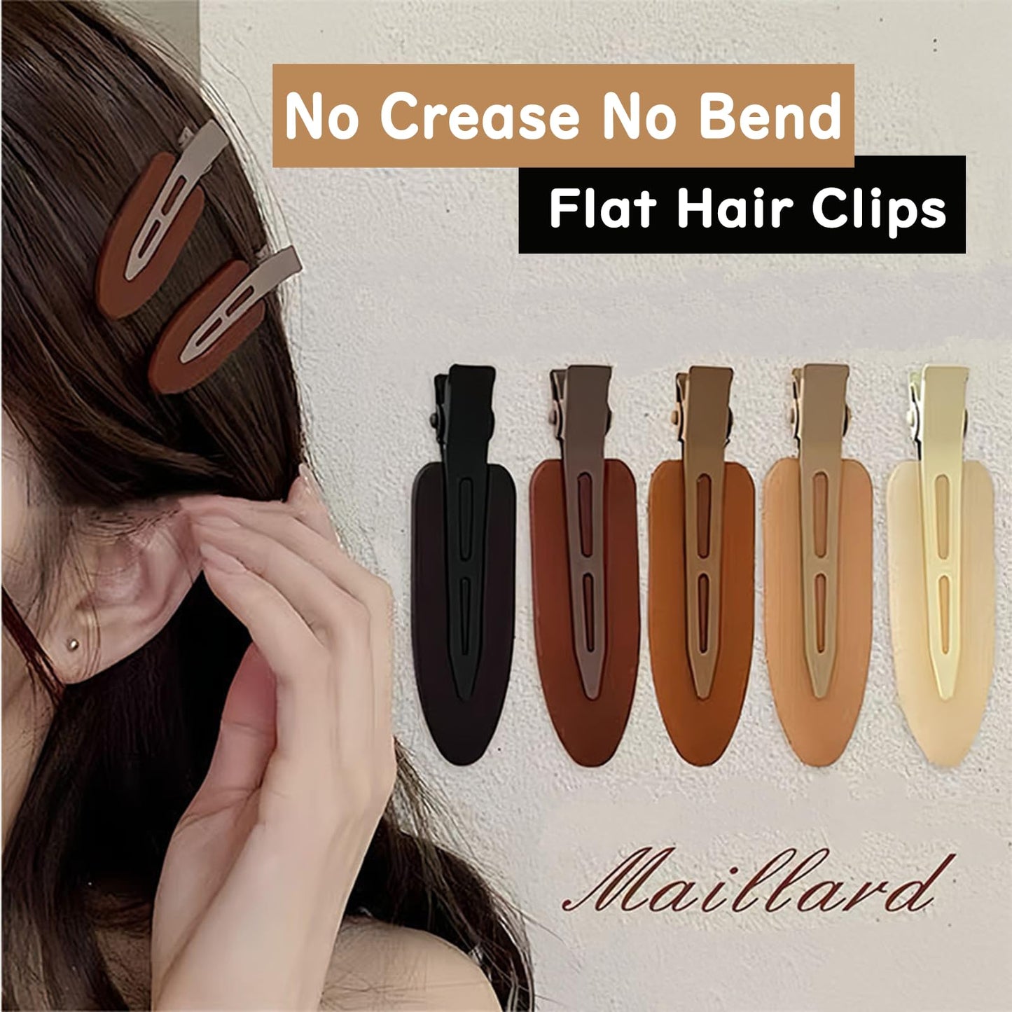 5 Pcs Creaseless No Crease No Bend Flat Hair Clips Non Slip Makeup Clips For Women Ladies Matte Black Brown Beige