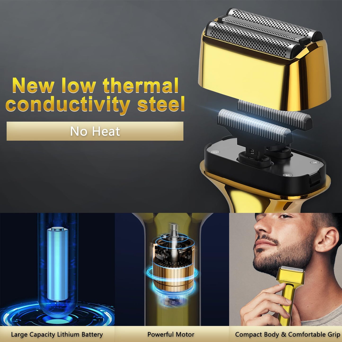 GSKY Electric Shavers for Men, Gold Baber Clipper Set, Hair Trimmer and Foil Shaver, Mens Beard Trimmer