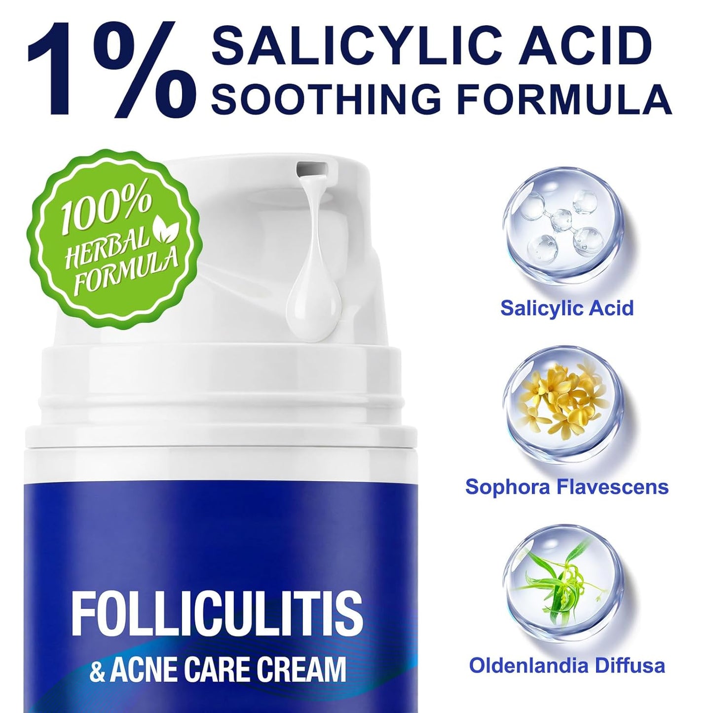 Folliculitis & Acne Cream - Salicylic Acid & Herbal Extracts for Scalp, Face, Body | Soothes Irritated Skin, 100g