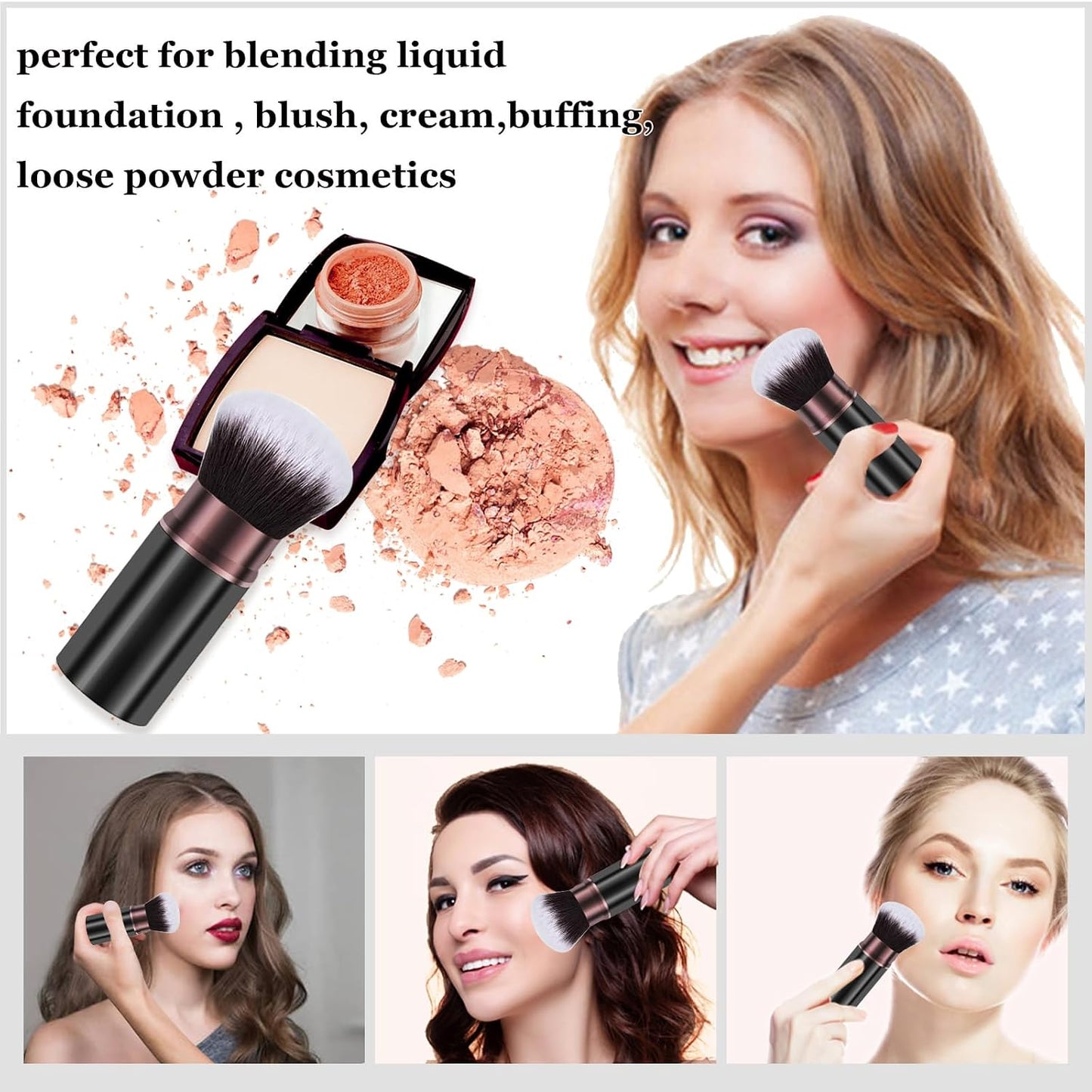 Retractable Kabuki Makeup Brush - Professional Travel Powder Brush for Flawless Blending | Ideal for Liquid, Cream, Blush & Bronzer