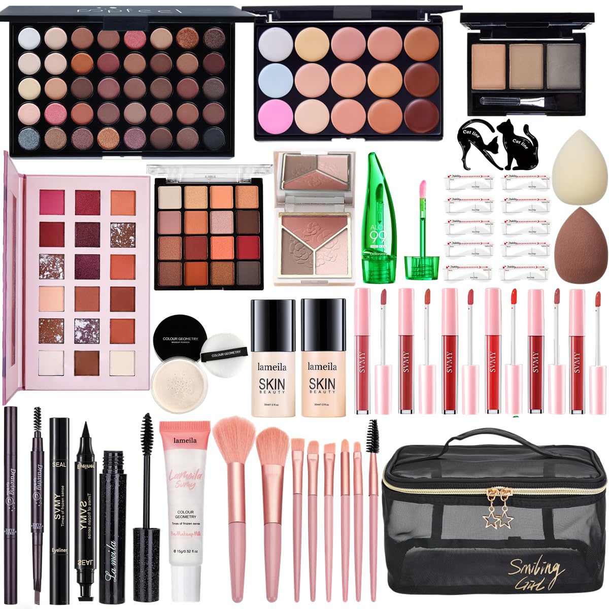 All-in-One Makeup Kit for Women - Essential Gift Set with Foundation, Eyeshadow, Lipstick & Brushes | Complete Makeup Bundle