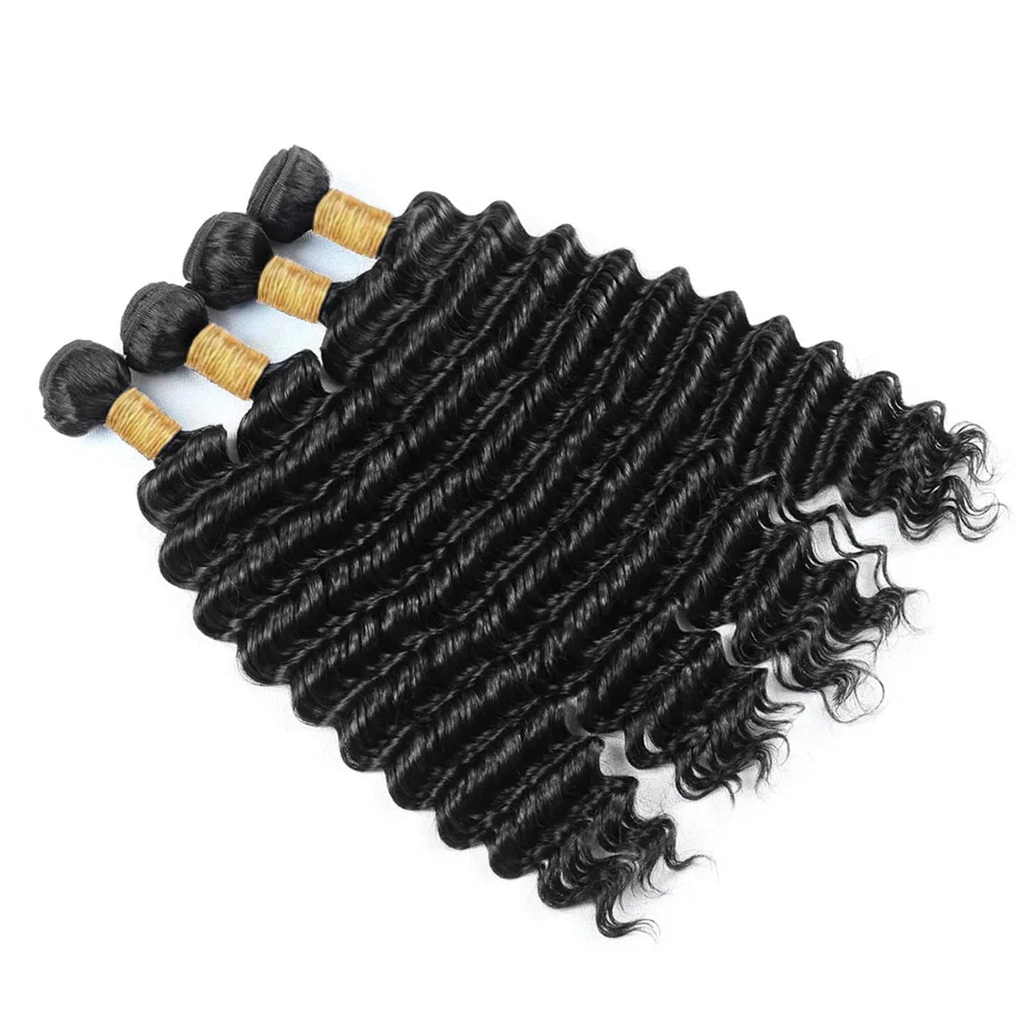 Human Hair Bundles Deep Wave 14 16 18 20 Inch Curly Bundle Human Hair 100% Unprocessed Brazilian Virgin Hair 4 Bundles for Women Wet and Wavy Hair Bundle Weave Extensions Natural Black