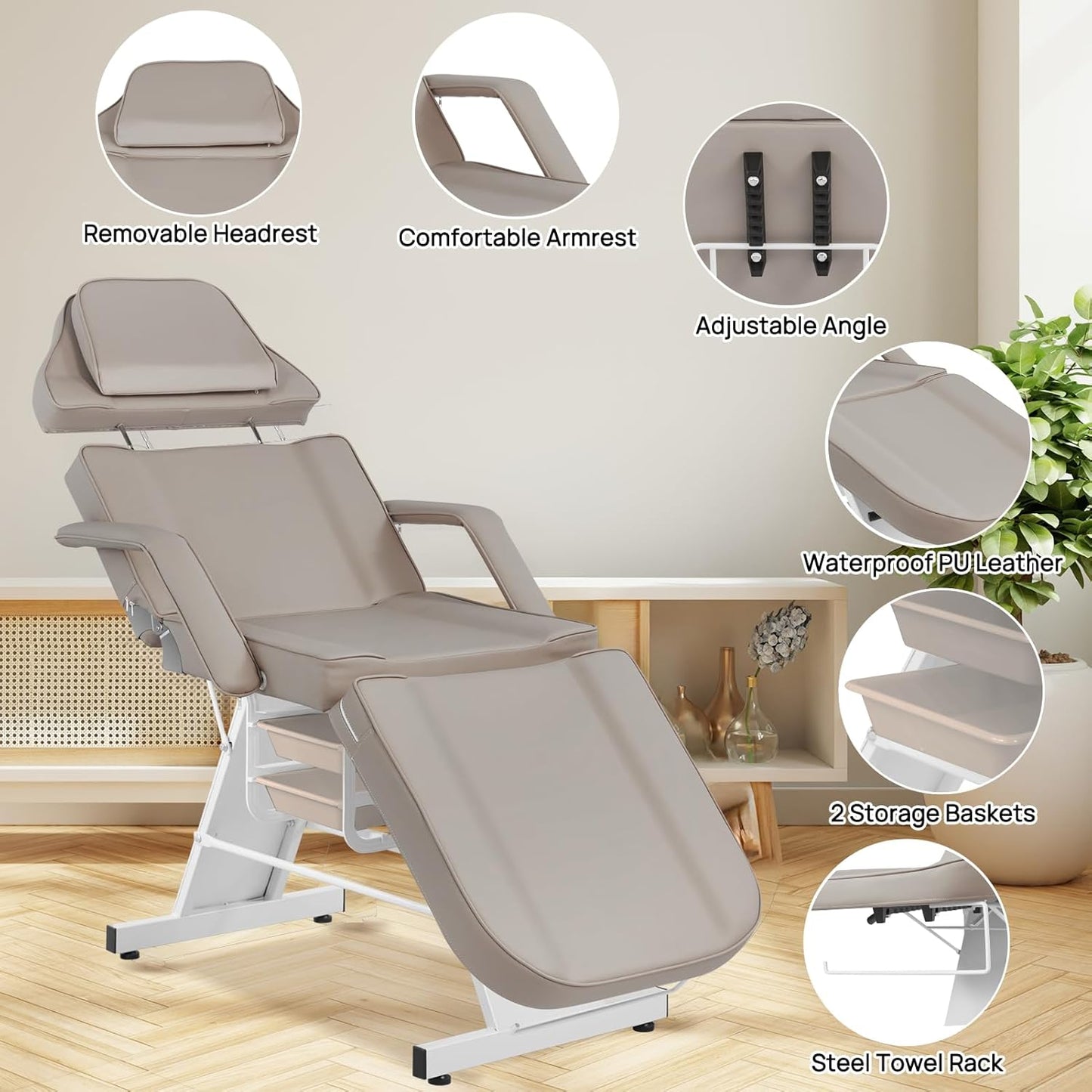 Tattoo Chair - Adjustable Facial Chair with Hydraulic Stool for Estheticians | Gray Multipurpose Spa Equipment