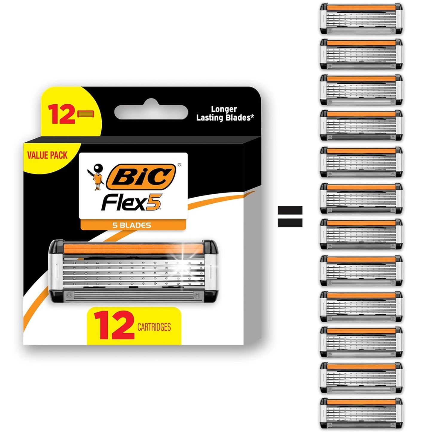 BIC Flex 5 Men's 5-Blade Razors - Smooth Shave Kit with Precision Edging Blade | 12 Cartridges Included