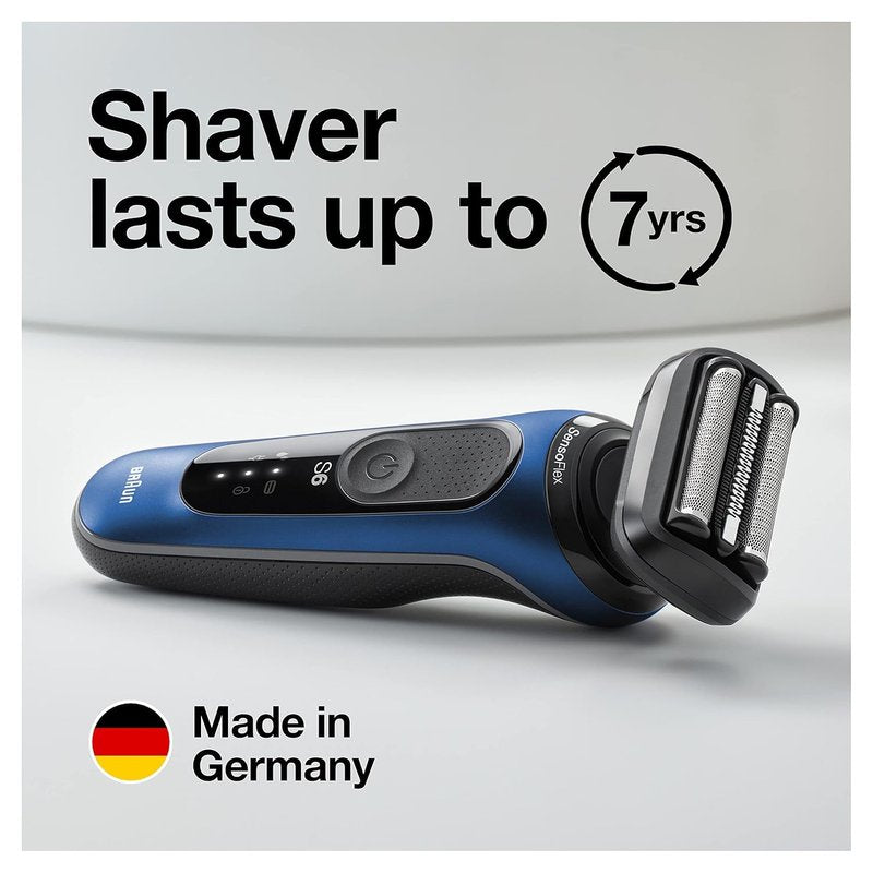 Braun Series 6 6040cs Electric Shaver with Charging Stand, Precision Trimmer, Wet & Dry, Rechargeable, Cordless Foil Shaver, Blue