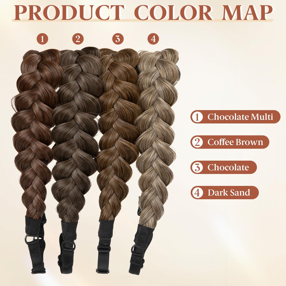 CJL Hair Wide Elastic Braided Headband for Women - Adjustable Synthetic Hair Braid | Chocolate Color