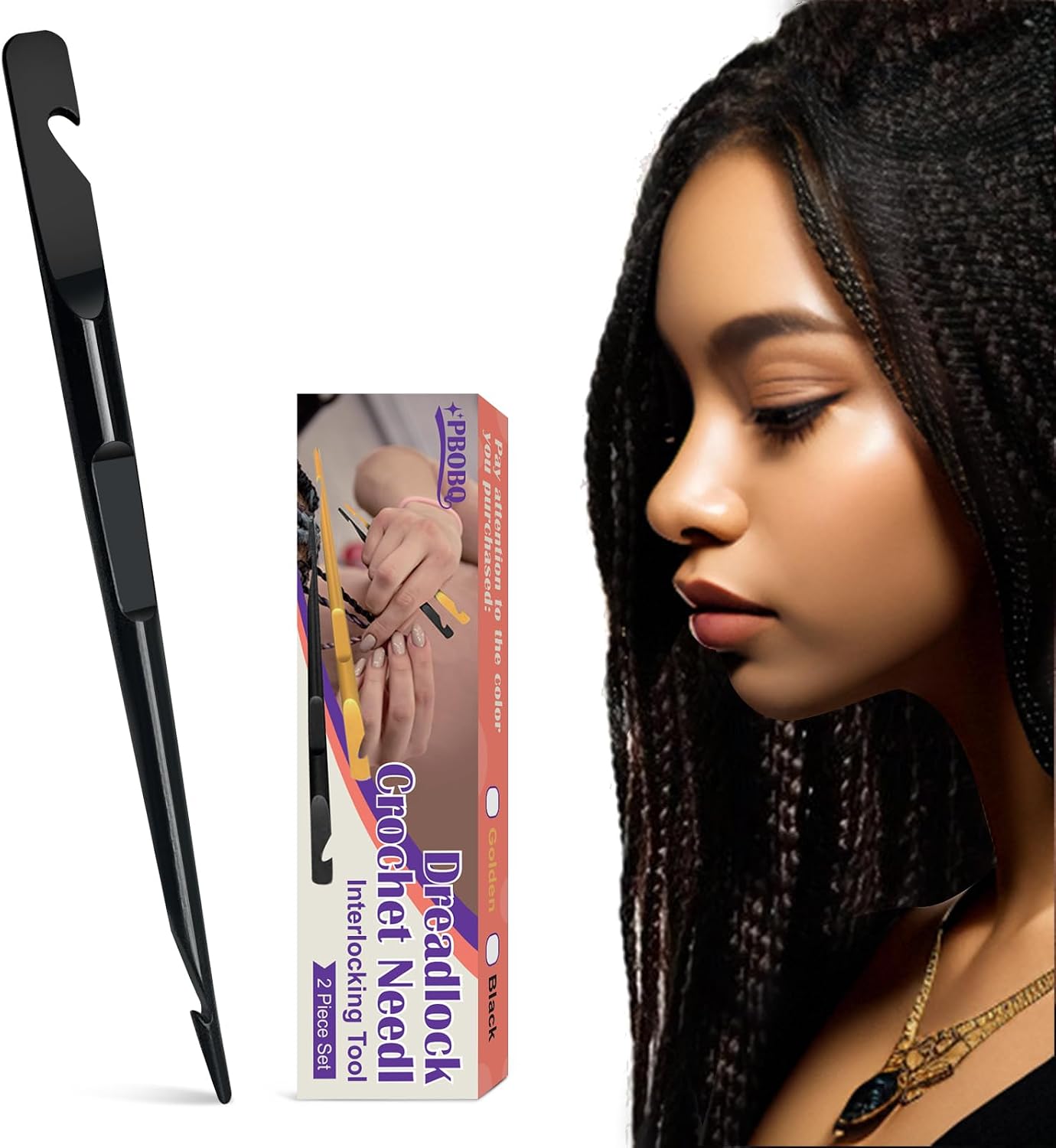 Dreadlock Retightening Tool - Interlocking Crochet Needle Set for Locs & Sisterlocks | Dual-Ended Metal Needles (Black)